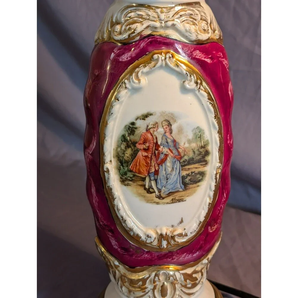 Antique Victorian Hand Painted Porcelain Lamp 24
